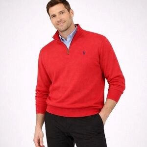 POLO RALPH LAUREN Pima Cotton 1/2-Zip Sweater Red with embroidered pony